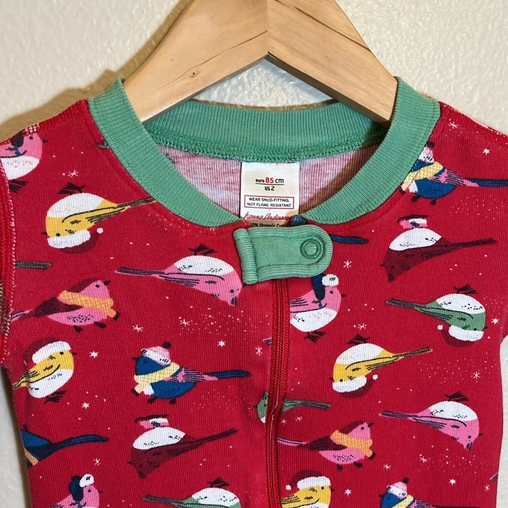 Hanna Andersson Red Bird Holiday Organic Cotton Footed Pajamas